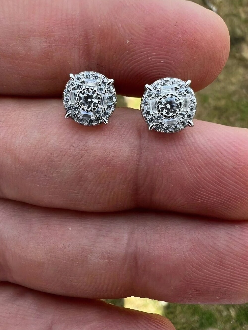 Moissanite Real 925 Silver 8mm Earrings Round Halo Cluster Stud Pass Test VVS1 D - Picture 6 of 8